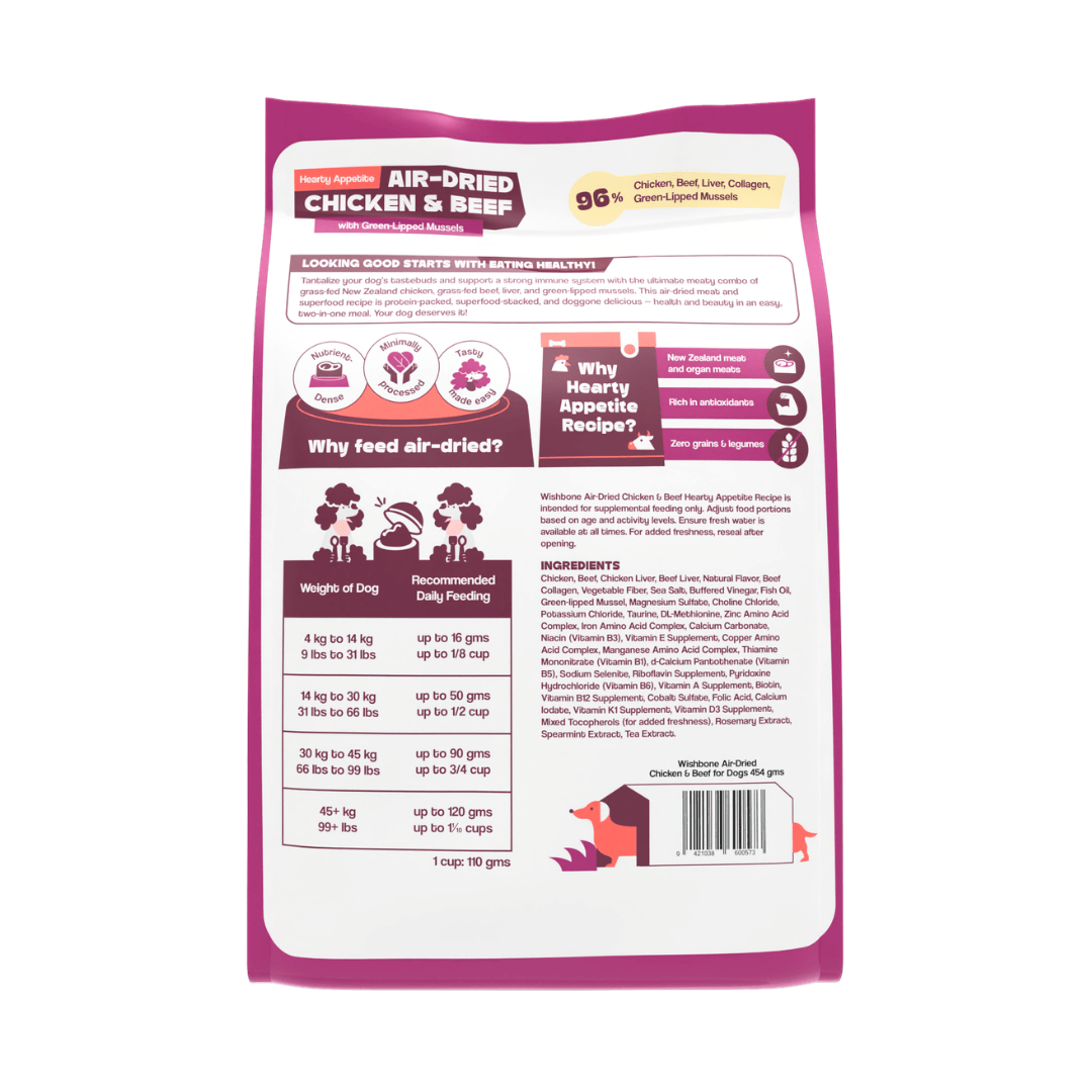 Wishbone Air-Dried Chicken & Beef Dog Food 454g - Wishbone Pet Foods NZ