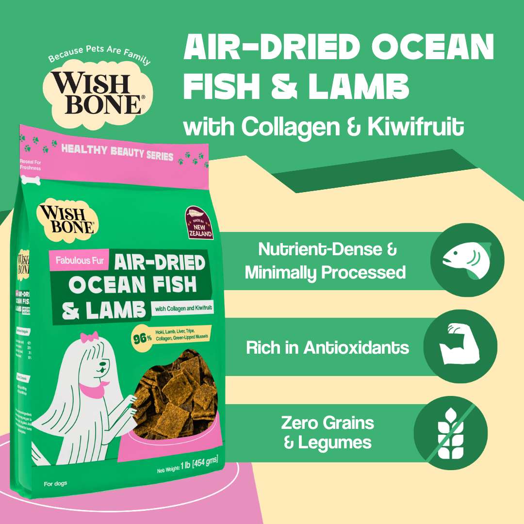 Wishbone Air-Dried Ocean Fish & Lamb Dog Food 454g - Wishbone Pet Foods NZ