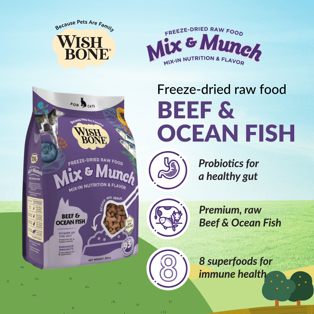 Wishbone Beef & Ocean Fish Freeze - Dried Raw Topper for Cats 350g - Wishbone Pet Foods NZ