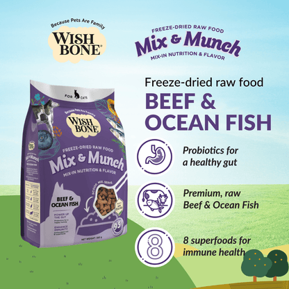 Wishbone Beef & Ocean Fish Freeze - Dried Raw Topper for Cats 350g - Wishbone Pet Foods NZ
