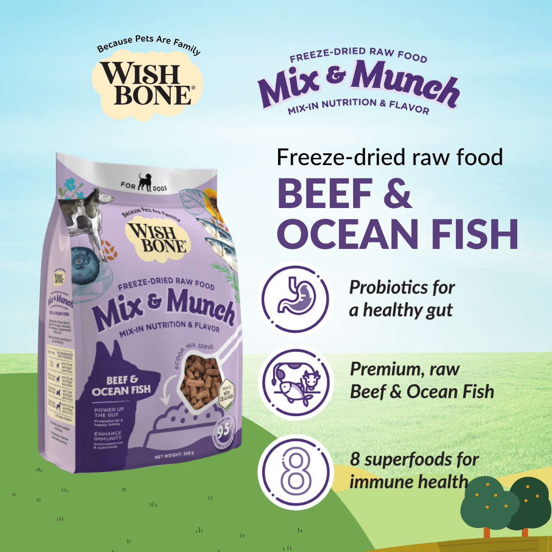Wishbone Beef & Ocean Fish Freeze - Dried Raw Topper for Dogs 350g - Wishbone Pet Foods NZ