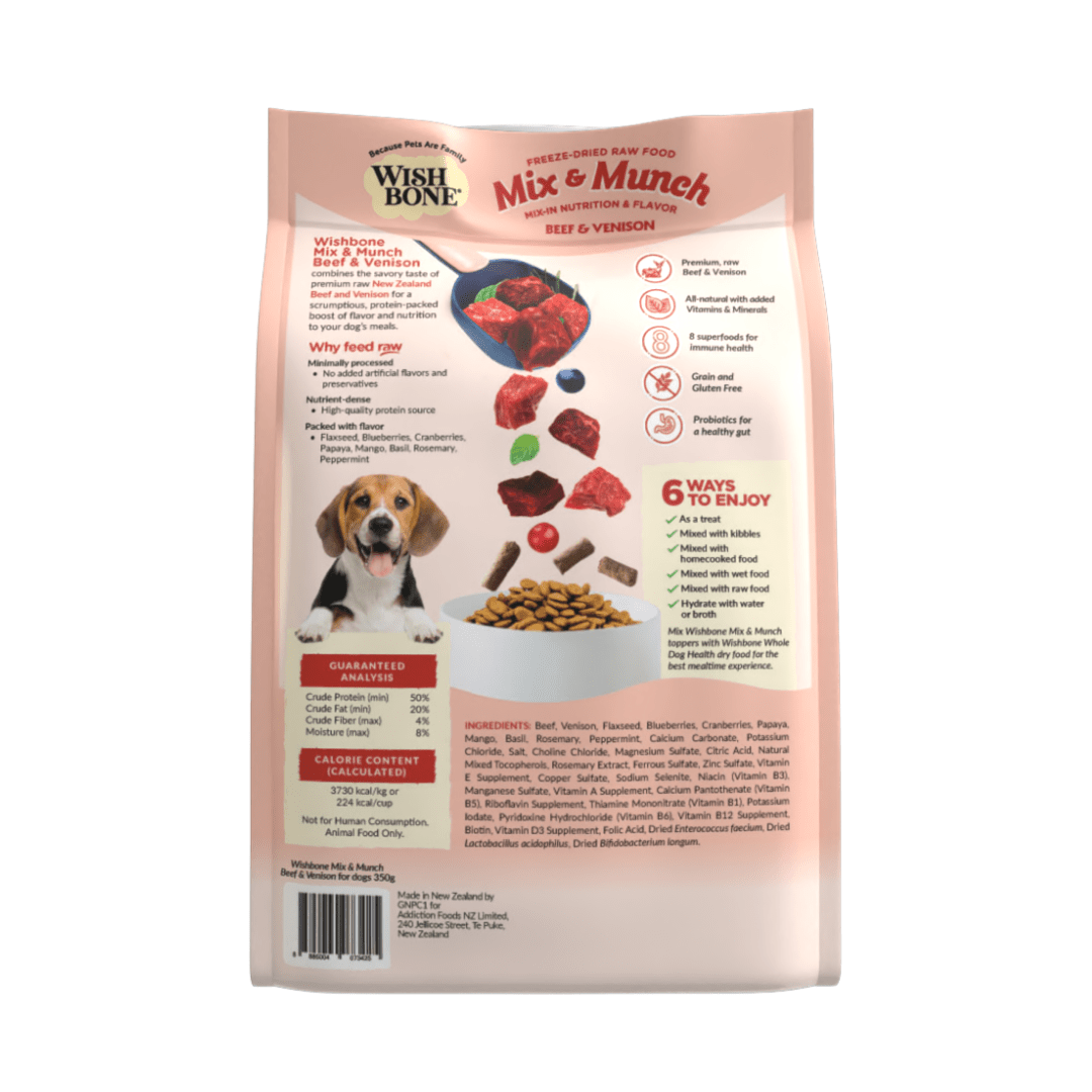 Wishbone Beef & Venison Freeze - Dried Raw Topper for Dogs 350g - Wishbone Pet Foods NZ
