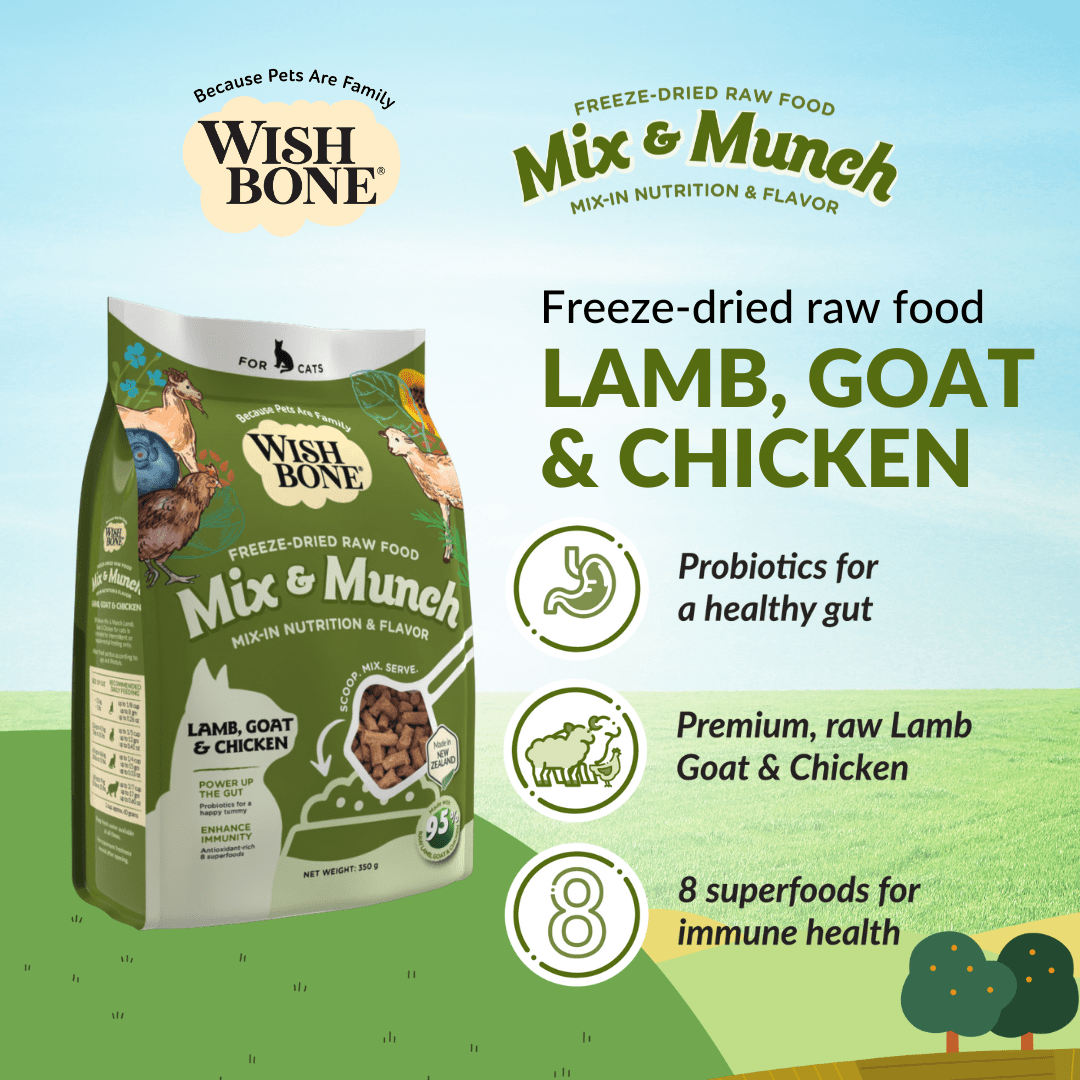 Wishbone Lamb, Goat & Chicken Freeze - Dried Raw Topper for Cats 350g - Wishbone Pet Foods NZ