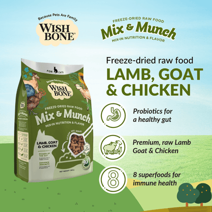 Wishbone Lamb, Goat & Chicken Freeze - Dried Raw Topper for Cats 350g - Wishbone Pet Foods NZ
