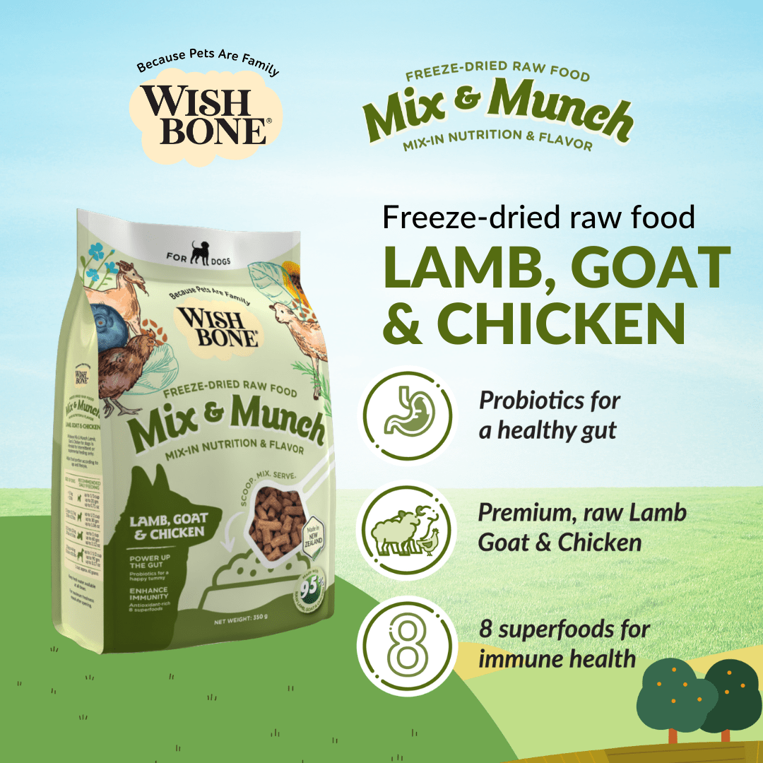 Wishbone Lamb, Goat & Chicken Freeze - Dried Raw Topper for Dogs 350g - Wishbone Pet Foods NZ