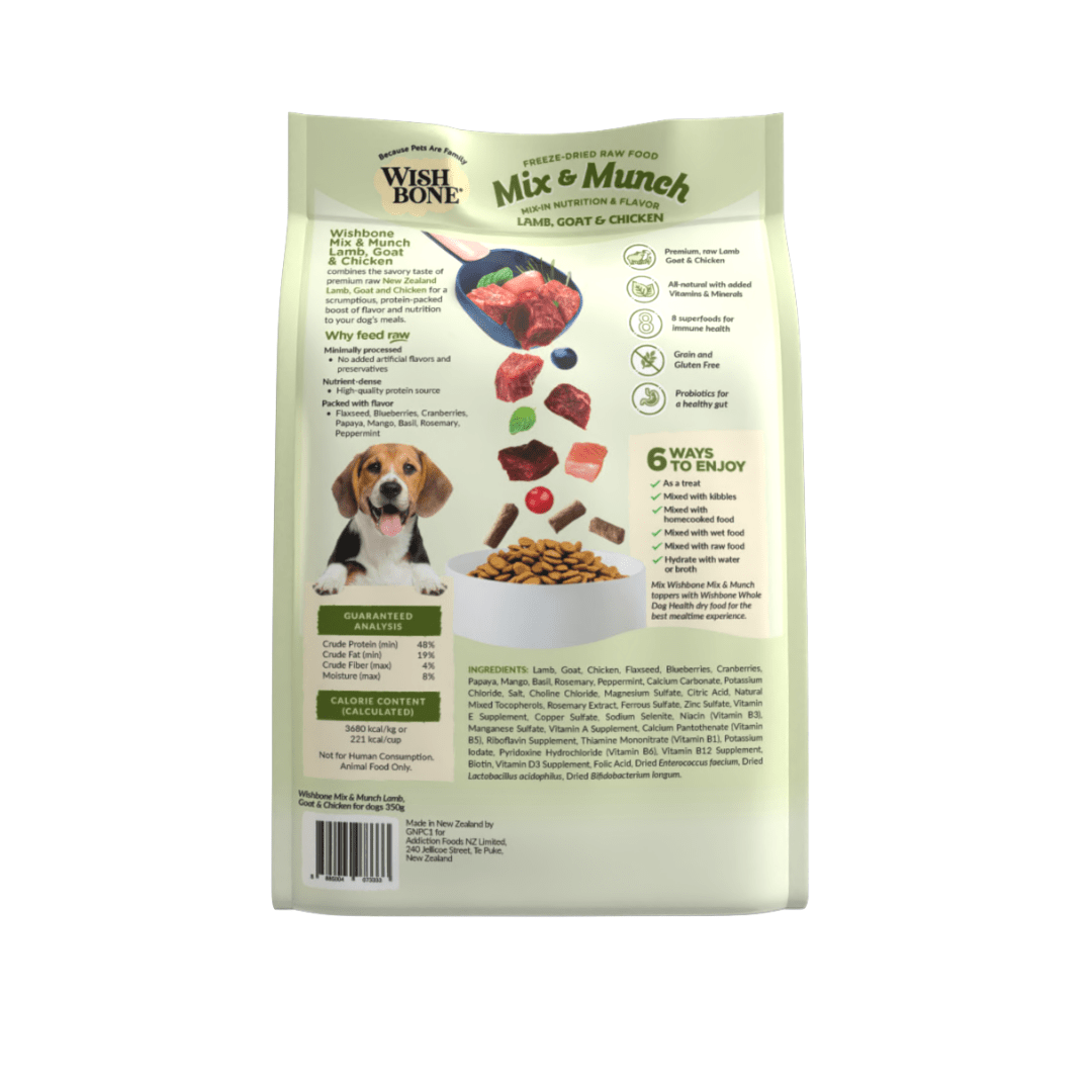 Wishbone Lamb, Goat & Chicken Freeze - Dried Raw Topper for Dogs 350g - Wishbone Pet Foods NZ